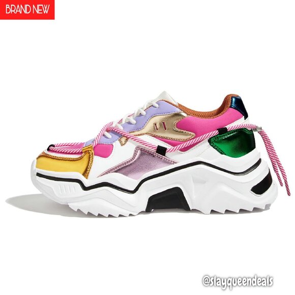 Women's Chunky Platform Sneakers Retro Colorblock Walking Shoes